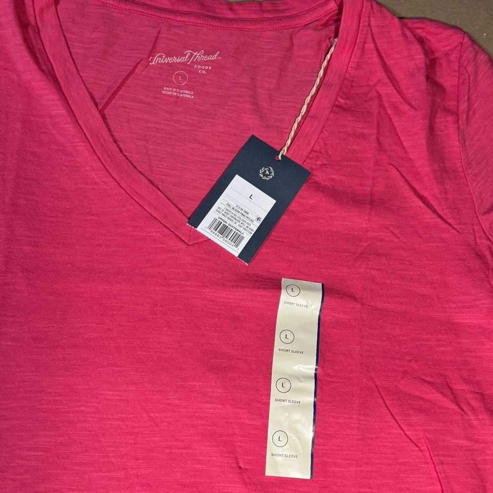 Women's Fitted V-Neck Short Sleeve T-Shirt - Universal Thread Dark Pink L 3039 - Picture 3 of 6